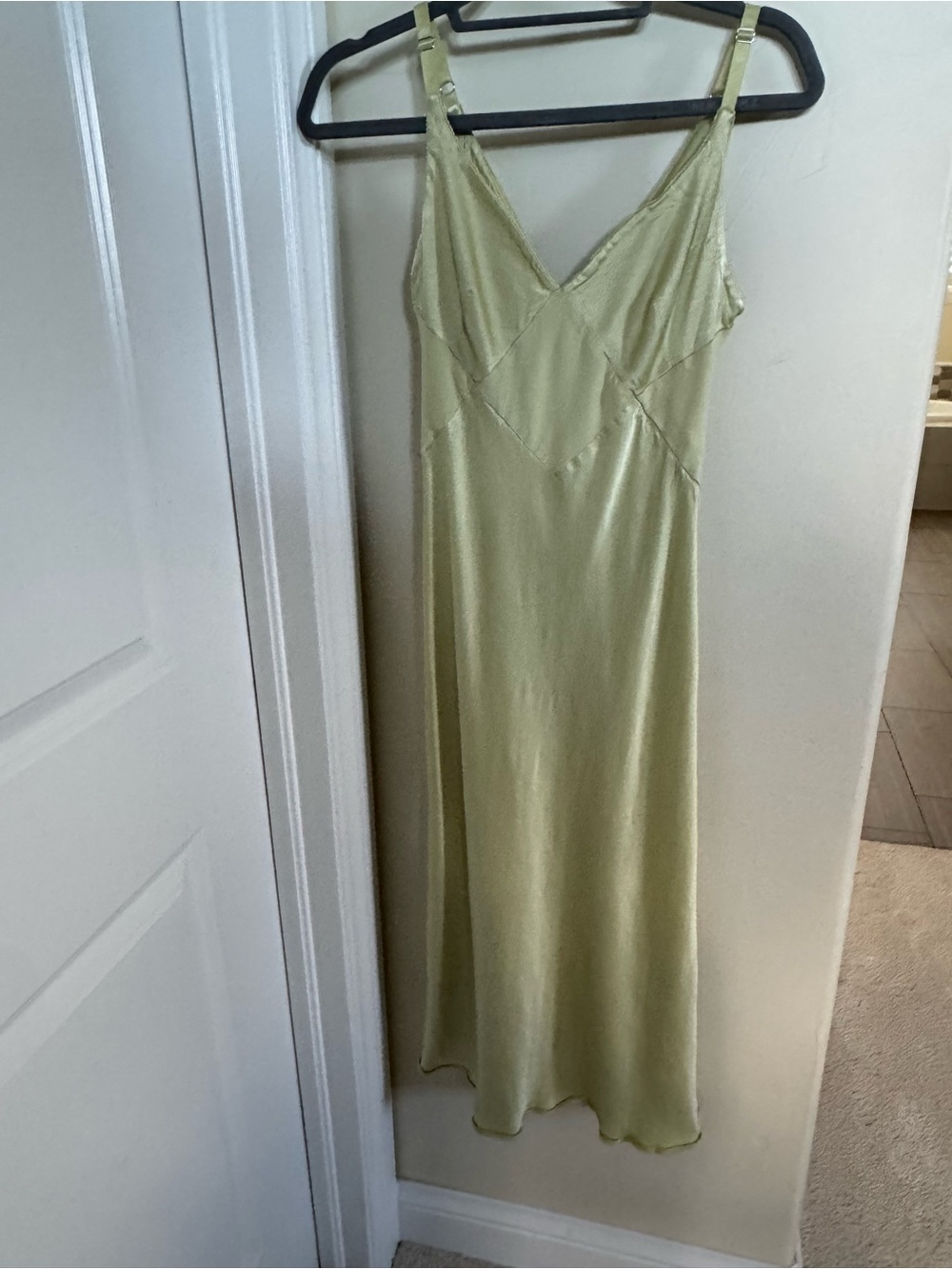 RAILS Sage Pistachio Green/yellow Satin Slip Midi Dress Small Adjustable Straps